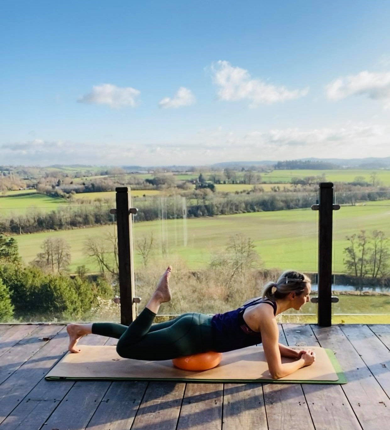 Stretching with a band, seated position